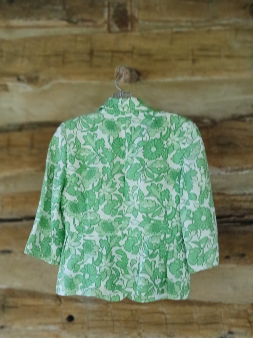 LOFT Green & White Floral Cropped 3/4 Sleeve Linen Blend Blazer Size 0 - Picture 3 of 6